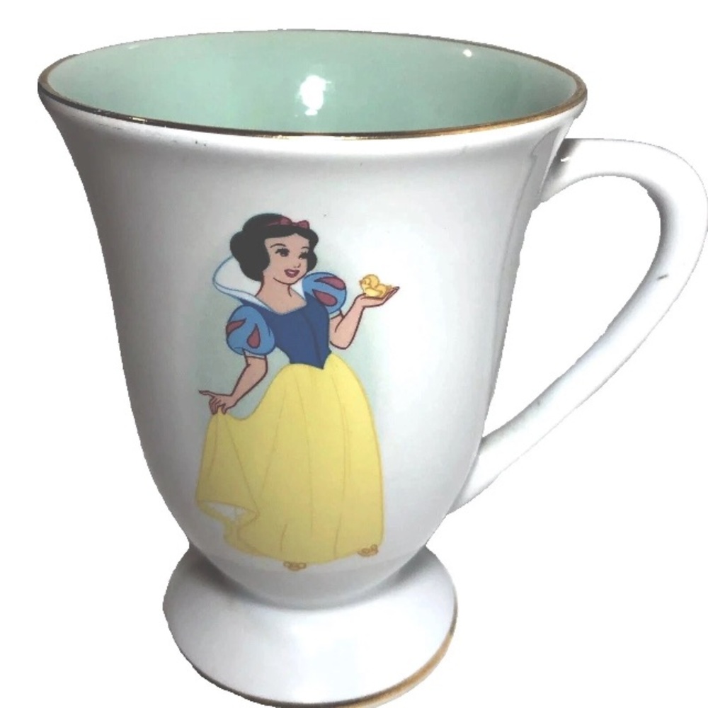 Disney White Porcelain Snow White Pedestal Mug with Aqua Interior and Gold Trim